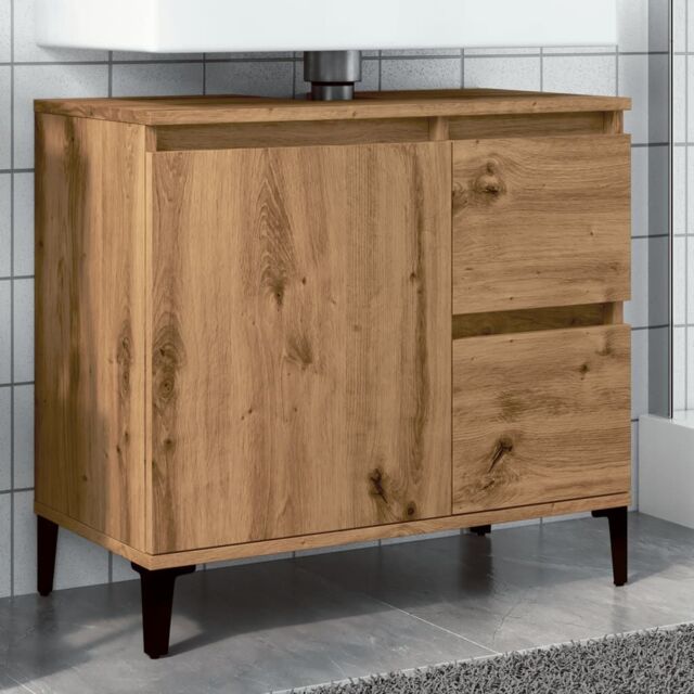 Berkfield Home Sink Cabinet Artisan Oak 65x33x60 cm Engineered Wood in Brown - Size: 65 x 33 x 60 cm - image 1