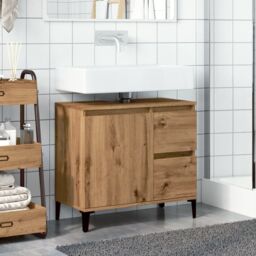 Berkfield Home Sink Cabinet Artisan Oak 65x33x60 cm Engineered Wood in Brown - Size: 65 x 33 x 60 cm - thumbnail 3
