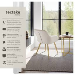 tectake Accent Chair Marilyn Per Piece - Taupe/Gold in Taupe - Size: 1 Pack - thumbnail 2