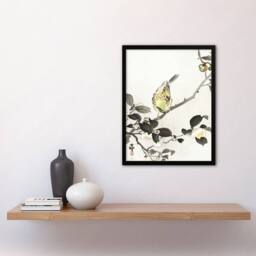 Artery8 Bunting On Blossom Branch Vintage Japan Framed Wall Art Print Koson in Grey - Size: A4 - thumbnail 4