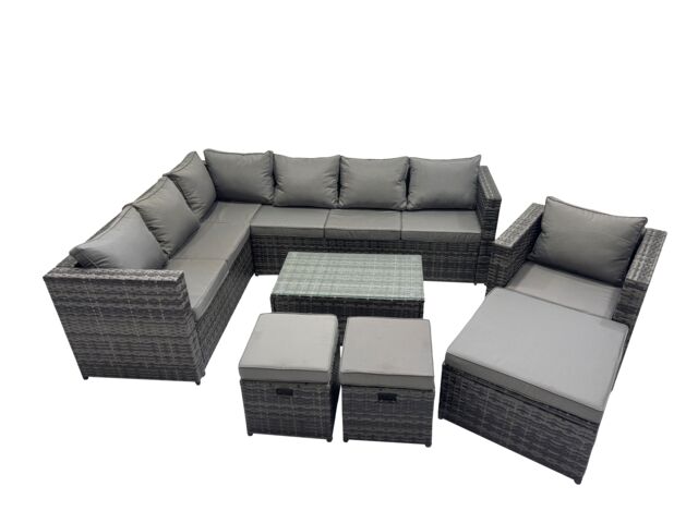 Fimous Outdoor Rattan Garden Furniture Set with 2 Small Stool Dark Grey Mixed - image 1