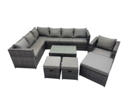 Fimous Outdoor Rattan Garden Furniture Set with 2 Small Stool Dark Grey Mixed - thumbnail 1