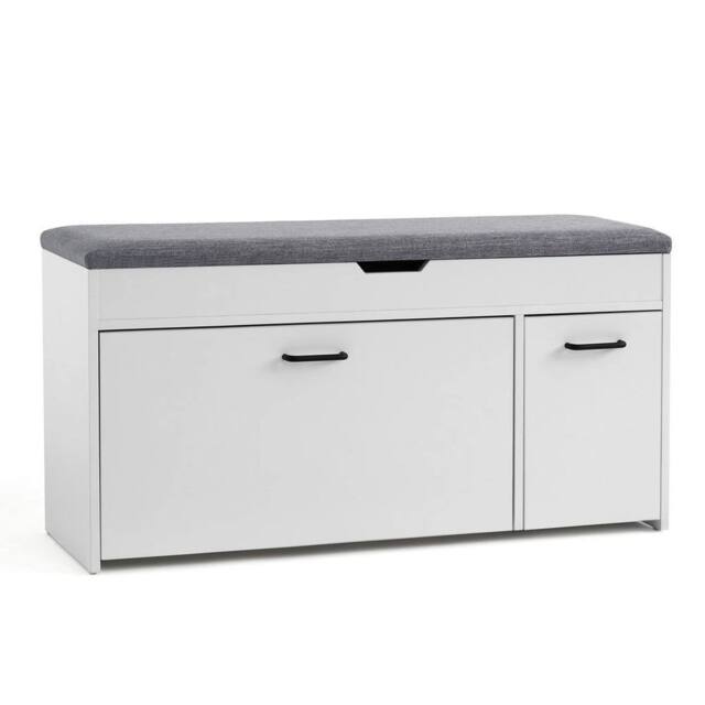 KORVIXA White Shoe Bench with Seat Cushion Storage - Size: 100 cm x 100 cm - image 1