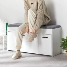 KORVIXA White Shoe Bench with Seat Cushion Storage - Size: 100 cm x 100 cm - thumbnail 3