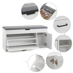 KORVIXA White Shoe Bench with Seat Cushion Storage - Size: 100 cm x 100 cm - thumbnail 4