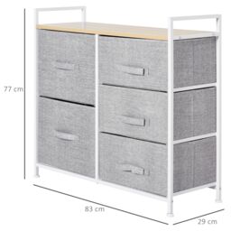 HOMCOM 5 Drawer Linen Basket Storage Unit Organisation with Shelf in Grey - thumbnail 3