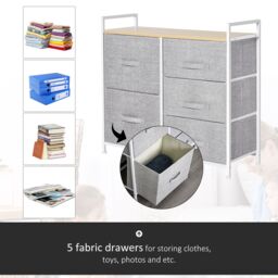 HOMCOM 5 Drawer Linen Basket Storage Unit Organisation with Shelf in Grey - thumbnail 5