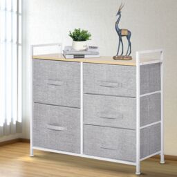 HOMCOM 5 Drawer Linen Basket Storage Unit Organisation with Shelf in Grey - thumbnail 1