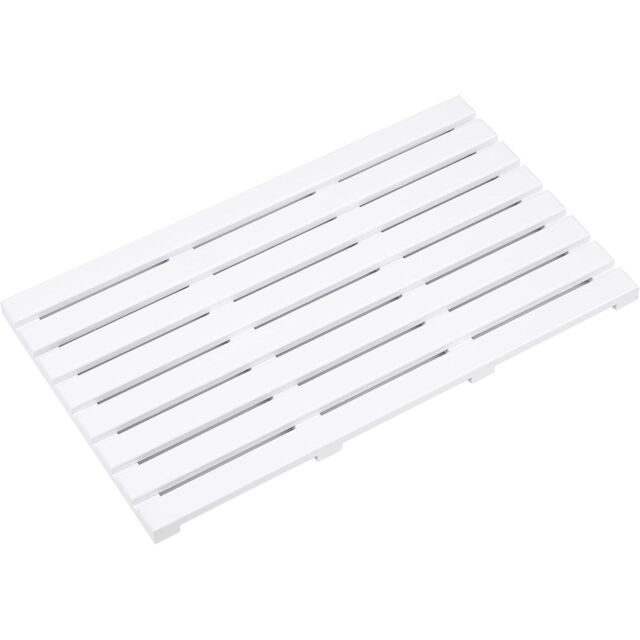 MANTRARAJ Bamboo Bath Mat Anti-Slip Wooden Slatted Duckboard Bath Shower Mat Black in White - image 1