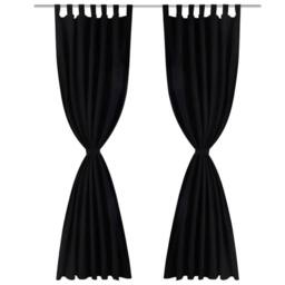 Berkfield Home 2 pcs Black Micro-Satin Curtains with Loops 140 x 245 cm - thumbnail 1