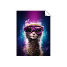 "Warren Reed - Designer Splashart Ferret With Glasses Purple Unframed Art Print - Size: W24"" x H36""" - thumbnail 1
