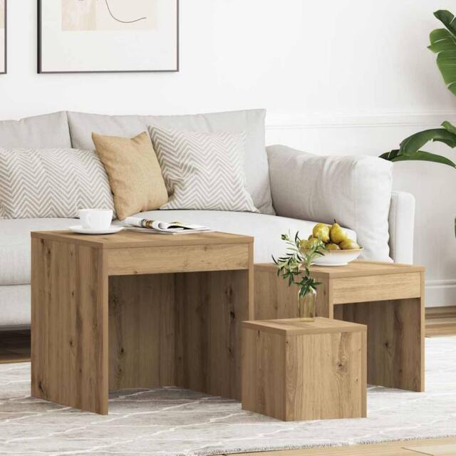 Berkfield Home Nesting Tables 3 pcs Artisan Oak Engineered Wood in Brown - image 1