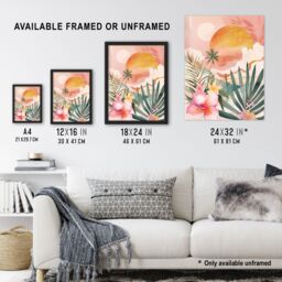 "Artery8 Tropical Pink Beach Sunset Palm Orchids Abstract Wall Art Print - Size: W18"" x H24""" - thumbnail 3