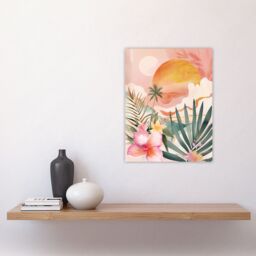 "Artery8 Tropical Pink Beach Sunset Palm Orchids Abstract Wall Art Print - Size: W18"" x H24""" - thumbnail 4