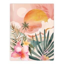 "Artery8 Tropical Pink Beach Sunset Palm Orchids Abstract Wall Art Print - Size: W18"" x H24""" - thumbnail 1