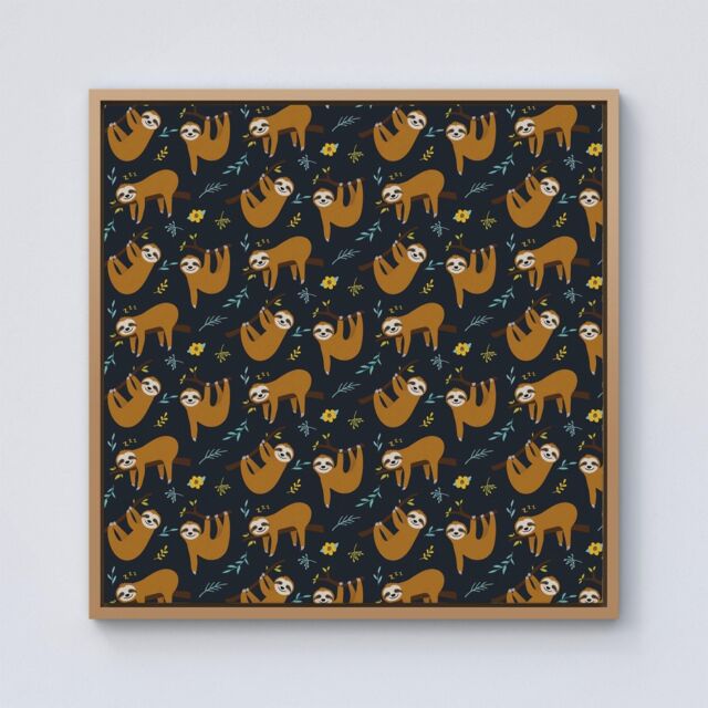 Warren Reed - Designer Cute Sloths Framed Canvas in Light Brown - Size: w40 inch x h40 inch - image 1