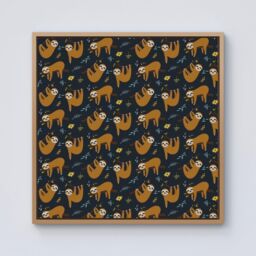 Warren Reed - Designer Cute Sloths Framed Canvas in Light Brown - Size: w40 inch x h40 inch - thumbnail 1