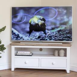 Statement Furniture Florence Corner TV Unit With 2 Drawers & Shelf in White