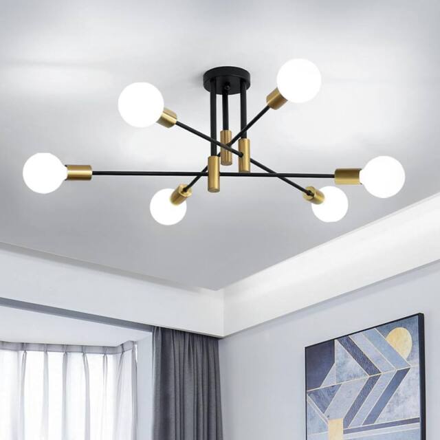 Goeco Industrial Retro Chandelier, 6 Lights Vintage Ceiling Lamp, E27 Base in Black - image 1
