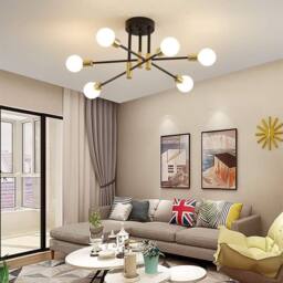 Goeco Industrial Retro Chandelier, 6 Lights Vintage Ceiling Lamp, E27 Base in Black - thumbnail 2