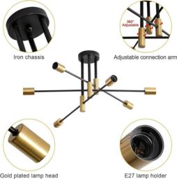 Goeco Industrial Retro Chandelier, 6 Lights Vintage Ceiling Lamp, E27 Base in Black - thumbnail 7