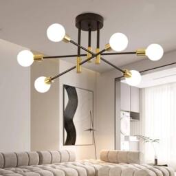 Goeco Industrial Retro Chandelier, 6 Lights Vintage Ceiling Lamp, E27 Base in Black - thumbnail 9