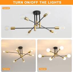 Goeco Industrial Retro Chandelier, 6 Lights Vintage Ceiling Lamp, E27 Base in Black - thumbnail 6
