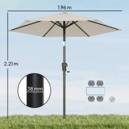 OUTSUNNY Garden Parasol, 2m Outdoor Table Parasol Umbrella with Tilt in Light Grey - thumbnail 3