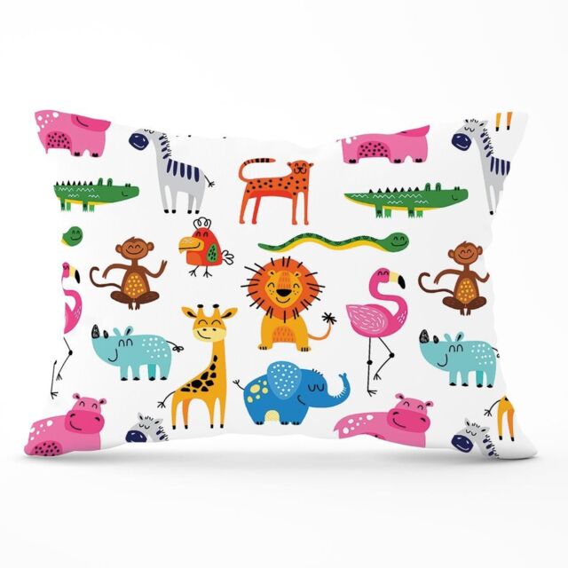 Warren Reed - Designer Hand Drawn Cartoon Animals Cushions in Pink - Size: 60 cm x 60 cm - image 1