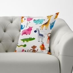 Warren Reed - Designer Hand Drawn Cartoon Animals Cushions in Pink - Size: 60 cm x 60 cm - thumbnail 2