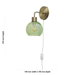 First Choice Lighting Toby - Antique Brass Plug in Wall Light with Betchley Green Shade in Gold - thumbnail 5