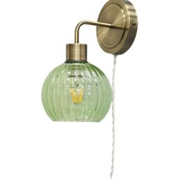 First Choice Lighting Toby - Antique Brass Plug in Wall Light with Betchley Green Shade in Gold - thumbnail 2