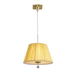 Netlighting Siena Pendant Round E27 Brass Amber Cream Shade & Crystal in Yellow