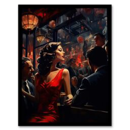 "Artery8 Wall Art Print The In The Red Dress Film Noir Jazz Bar Nightclub Vintage Art Framed in Black - Size: W12"" x H16""" - thumbnail 1