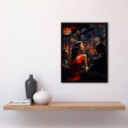 "Artery8 Wall Art Print The In The Red Dress Film Noir Jazz Bar Nightclub Vintage Art Framed in Black - Size: W12"" x H16""" - thumbnail 4