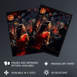 "Artery8 Wall Art Print The In The Red Dress Film Noir Jazz Bar Nightclub Vintage Art Framed in Black - Size: W12"" x H16""" - thumbnail 2
