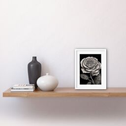 "Artery8 Wall Art Print Black & White Rose Bloom with Patterned Leaves Artwork Framed 9X7 Inch - Size: W7"" x H9""" - thumbnail 2