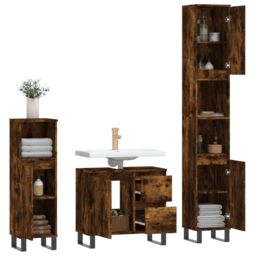 Berkfield Home 3 Piece Bathroom Furniture Set Smoked Oak Engineered Wood in Brown - thumbnail 4