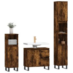 Berkfield Home 3 Piece Bathroom Furniture Set Smoked Oak Engineered Wood in Brown - thumbnail 3