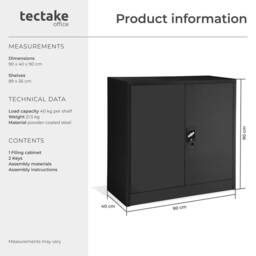 tectake Filing Cabinet in Black - Size: 1 Pack - thumbnail 6