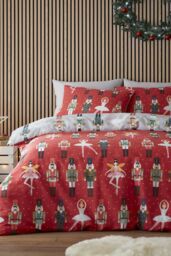 Fusion 'Nutcracker' Festive Character Print Duvet Cover Set in Red - Size: King - thumbnail 1