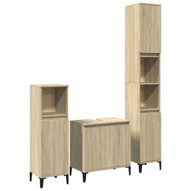 Berkfield Home 3 Piece Bathroom Furniture Set Sonoma Oak Engineered Wood in Light Brown - image 1