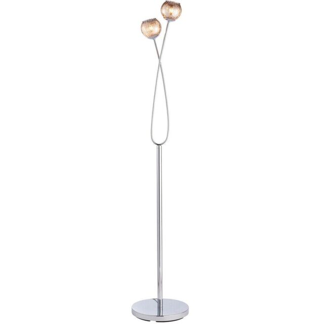 Loops Twin Light Floor Lamp Chrome & Glass Free Standing Modern Lounge Base Holder in Clear - image 1