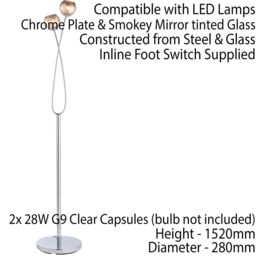 Loops Twin Light Floor Lamp Chrome & Glass Free Standing Modern Lounge Base Holder in Clear - thumbnail 2