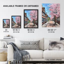 "Artery8 Cherry Blossom Lymm Village Cheshire Painting Wall Art Print - Size: W12"" x H16""" - thumbnail 3