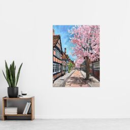 "Artery8 Cherry Blossom Lymm Village Cheshire Painting Wall Art Print - Size: W12"" x H16""" - thumbnail 4