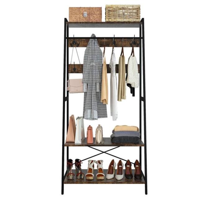 Kelvenix Industrial Clothes Rail Garment Rack Coat Stand in Brown - image 1