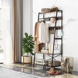 Kelvenix Industrial Clothes Rail Garment Rack Coat Stand in Brown - thumbnail 4