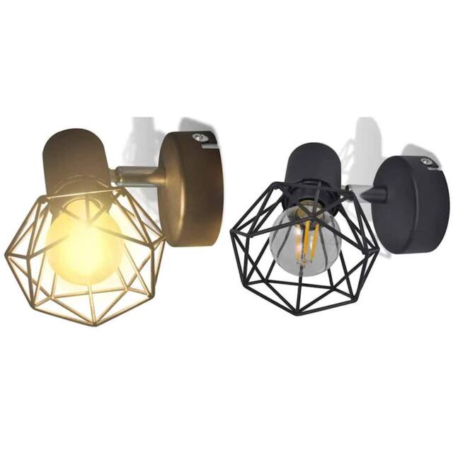 Berkfield Home White 2 Black Industrial Style Wire Frame Wall Sconce with LED Fi - image 1