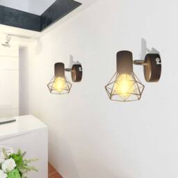 Berkfield Home White 2 Black Industrial Style Wire Frame Wall Sconce with LED Fi - thumbnail 2
